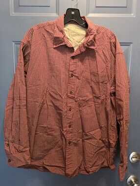 Mens XL Haggar Red Check Plaid Button-Up Shirt